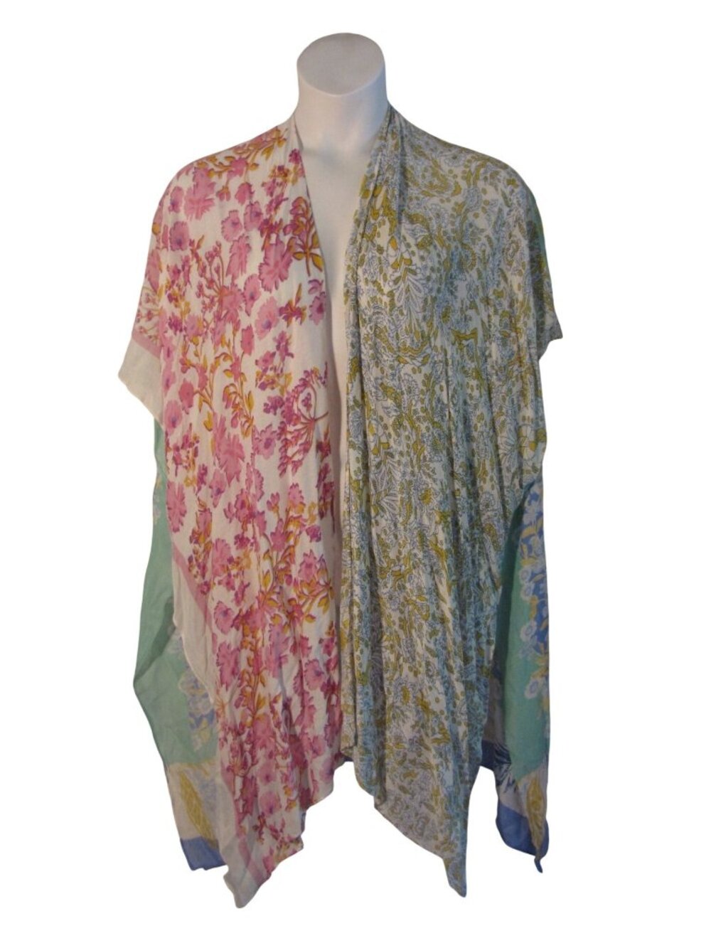 Nicole Miller OS Pink Orange Green Floral Wrap Shawl Cardigan